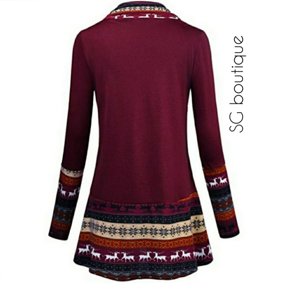 🆕⭐Plus Cozy red wine cowl neck deer tunic top - Picture 3 of 9